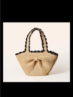 Kate Spade Woven Straw Tote Bag with Black Trim